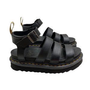DR. DOC MARTENS BLAIRE  Black Platform Gladiator Hydro Leather Strappy Sandal 7